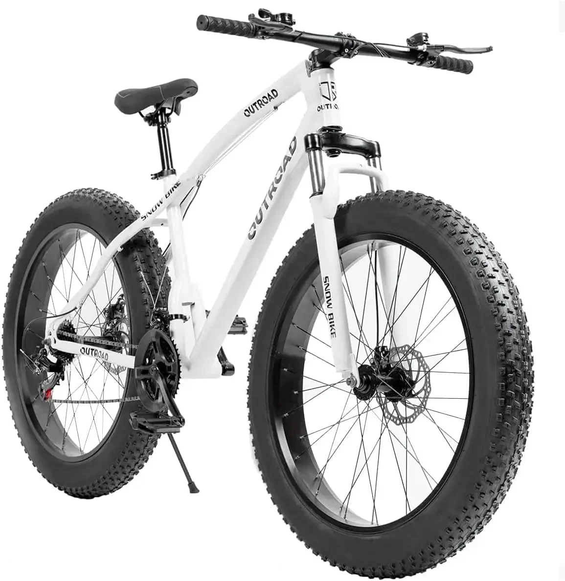 

Outroad Fat Tire Mountain Bike with 26 inch Wheels, 21 Speed with High Carbon Steel Frame, Double Disc Brake and Front