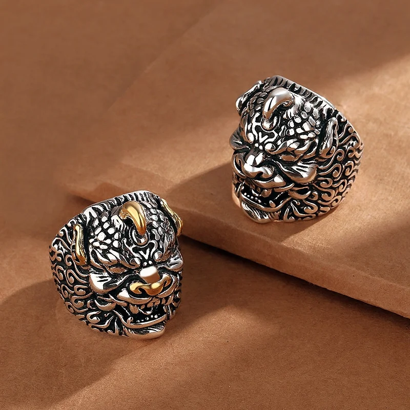

Auspicious Divine Beast Pixiu Ring Male Index Finger Accessories Domineering Relief Animal Design Men Ring Jewelry Open Size