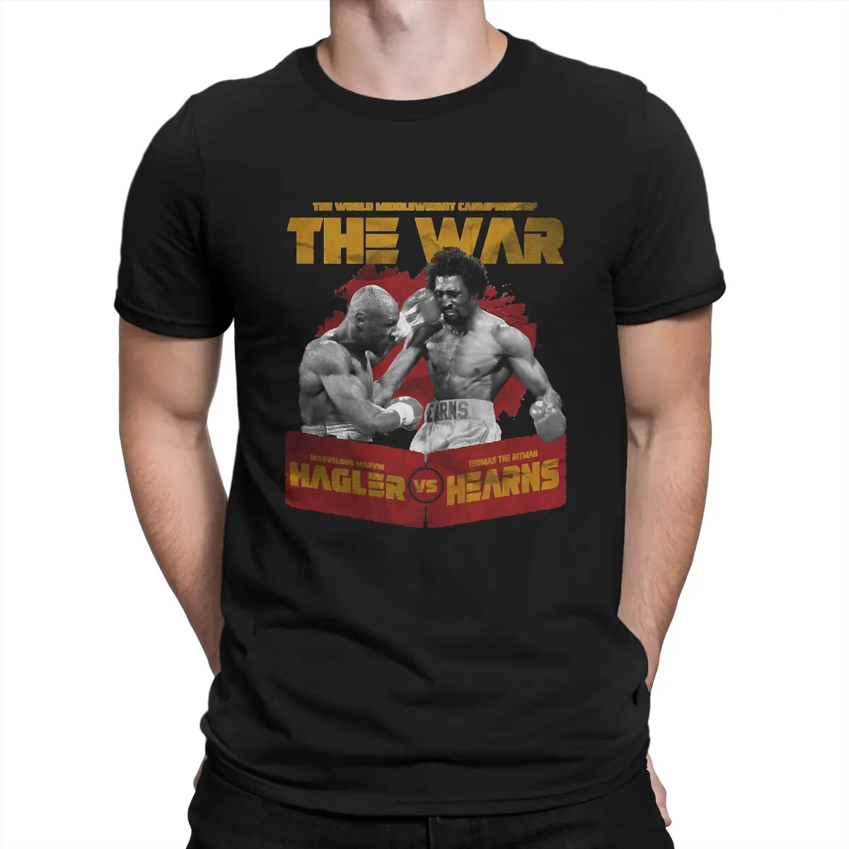 Hagler vs Hearns The War T Shirt Men Pure Cotton Funny T-Shirts Round Neck American Middleweight Boxer Tee Shirt Short Sleeve