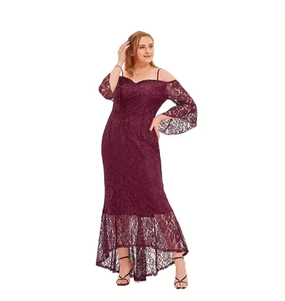 Vestido de noche pequeño de estilo fragante con hermoso bordado para mujeres de talla grande