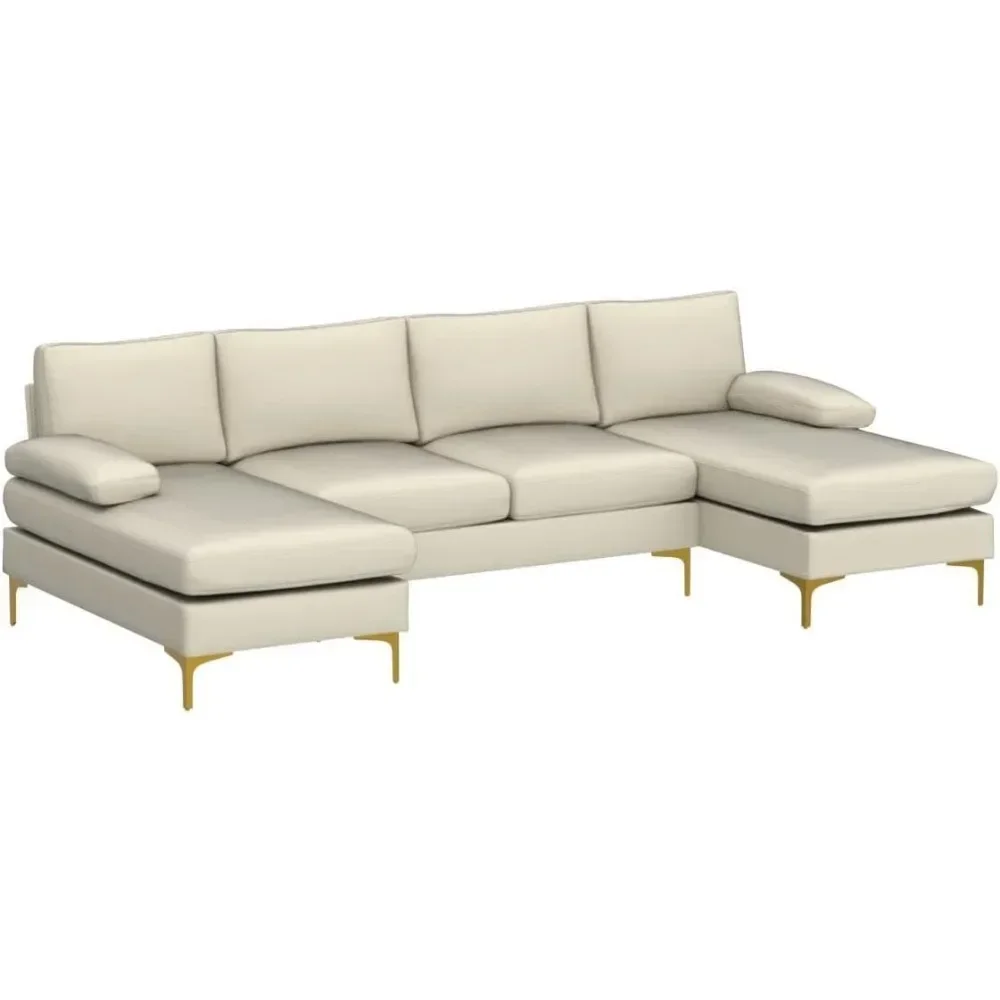 for Modern U Shaped Sectional Sofa for Living Room, 110-Inch 6 Seat Large Couch with Double Lounge Chaise for Small Space, Beige