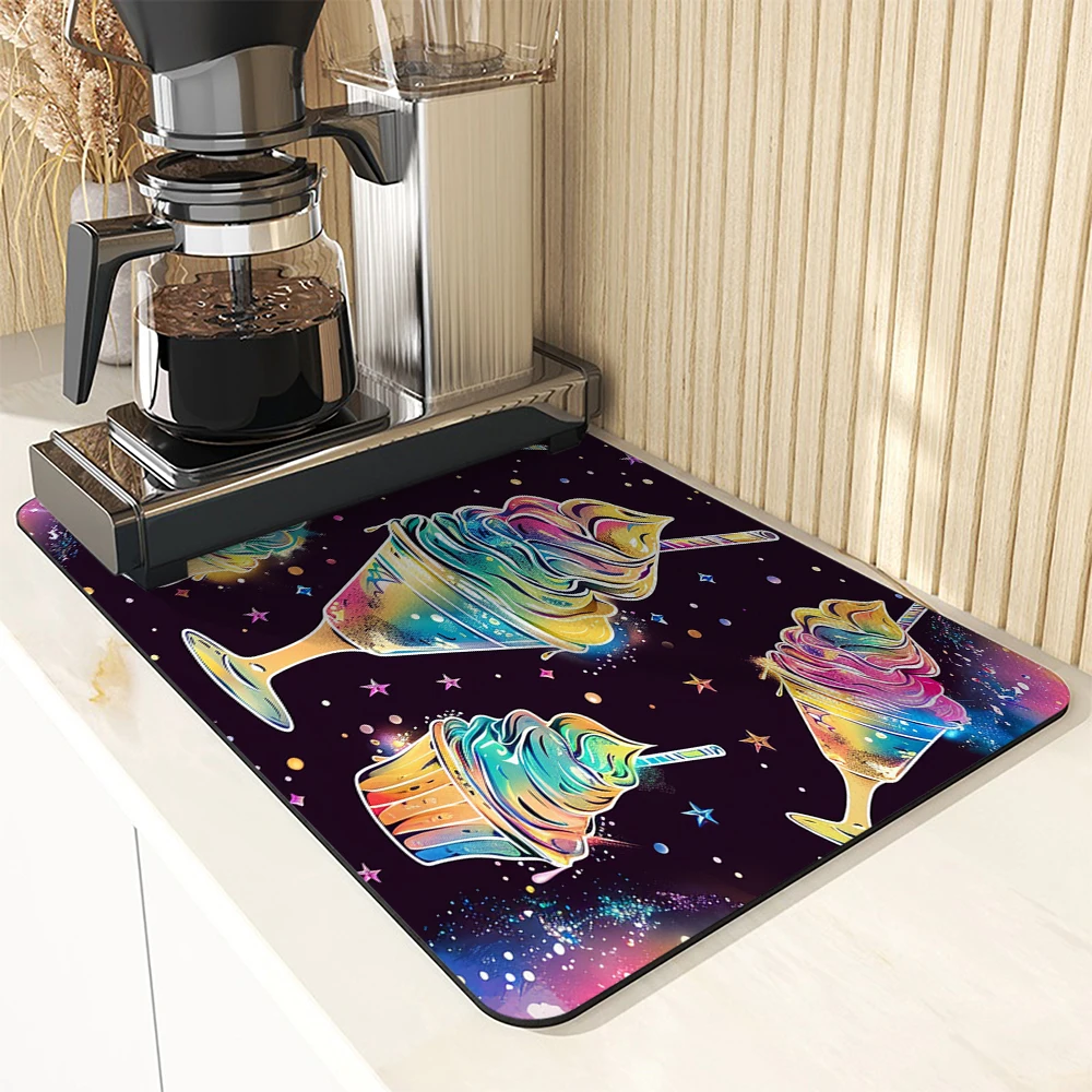 Large Kitchen Absorbent Mat Ice Cream Cone Antiskid Draining Coffee Dish Drying Mat Quick  Bathroom Drain Pad Tableware Mat