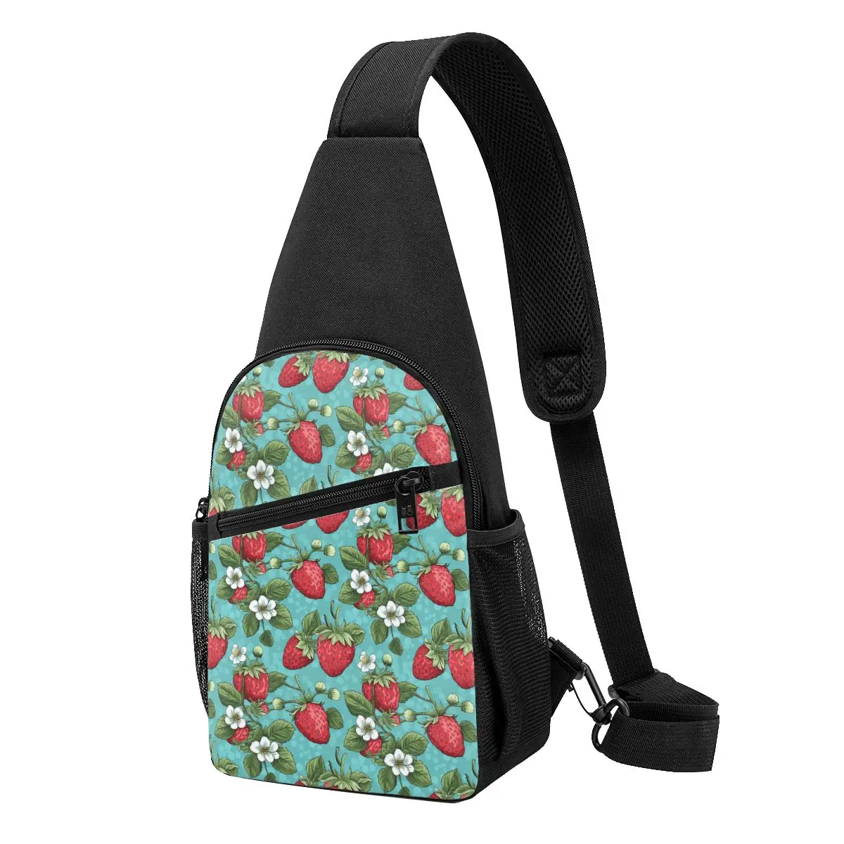Beautiful Highly Stylized Strawberry With Flowers Pattern Chest Bag Men Sling Crossbody Backpack Chest Bag Daypack Shoulder Bag