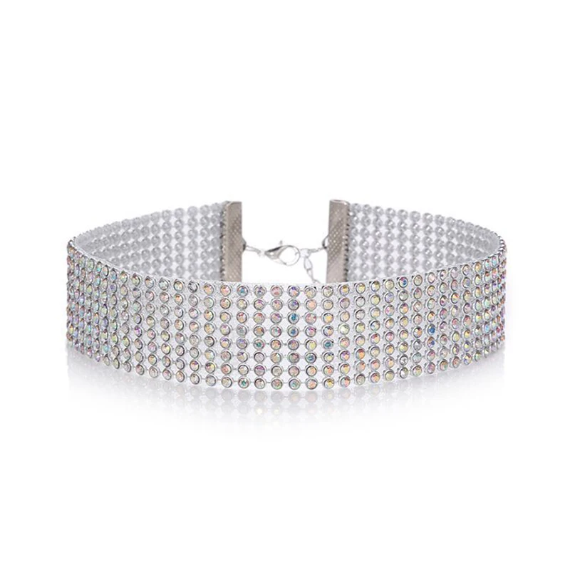 Multi-row Rhinestone Choker Necklace Multi-layer Crystal Choker Sparkling Wide Neck Chain for Women Party Fashion Jewelry