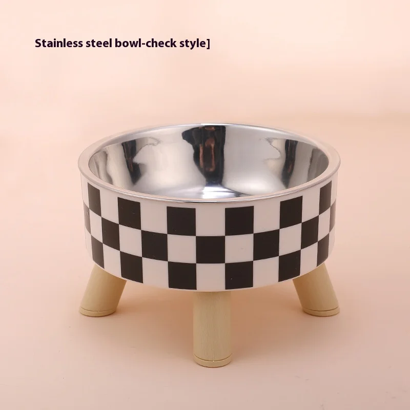 Pet cat and dog bowl polka-dot plaid stainless steel anti-slip easy to clean indoor and outdoor