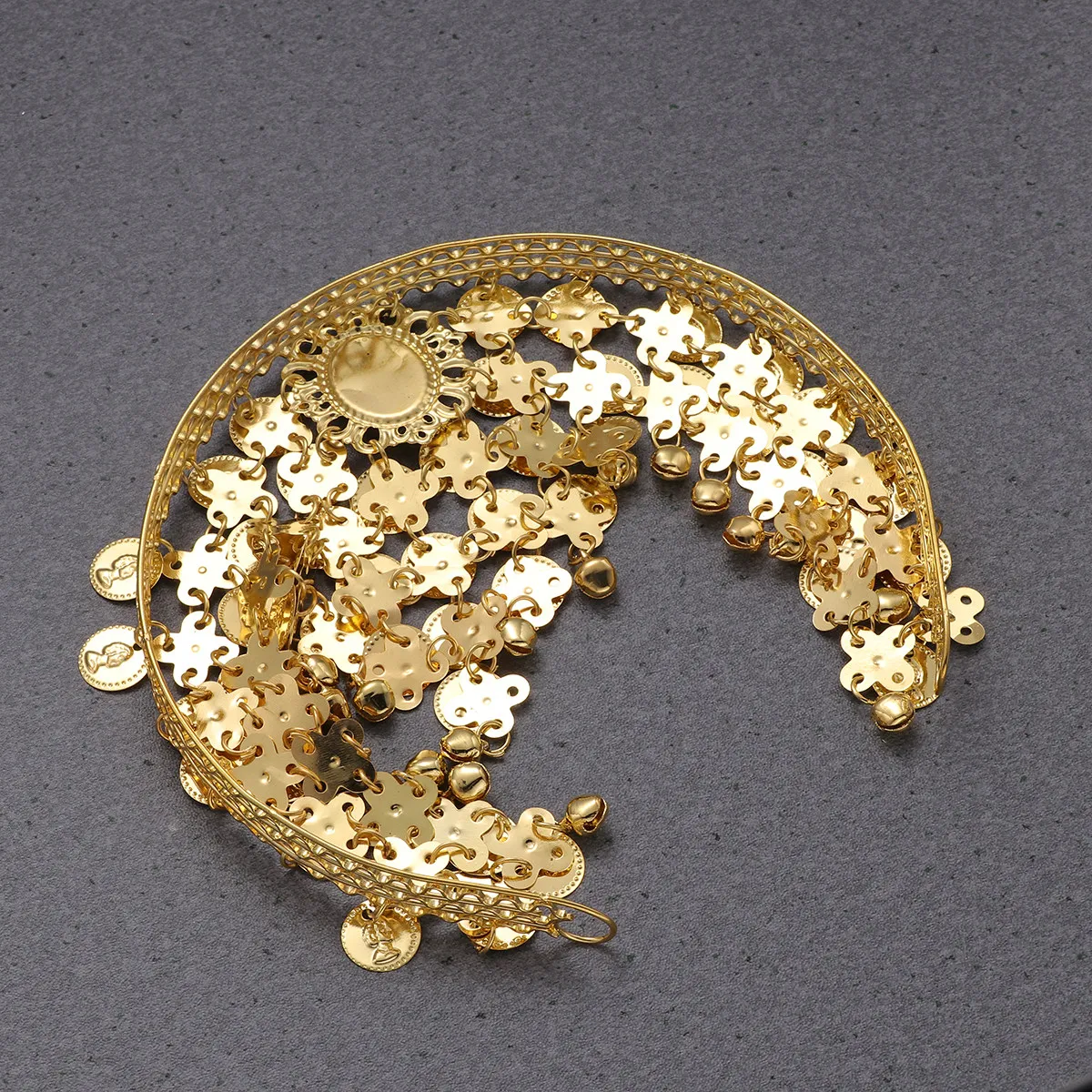 Metal Belly Dance Headdress Indian Style Hair Hoop with Shiny Paillettes for Stage, Party & Dance Performance