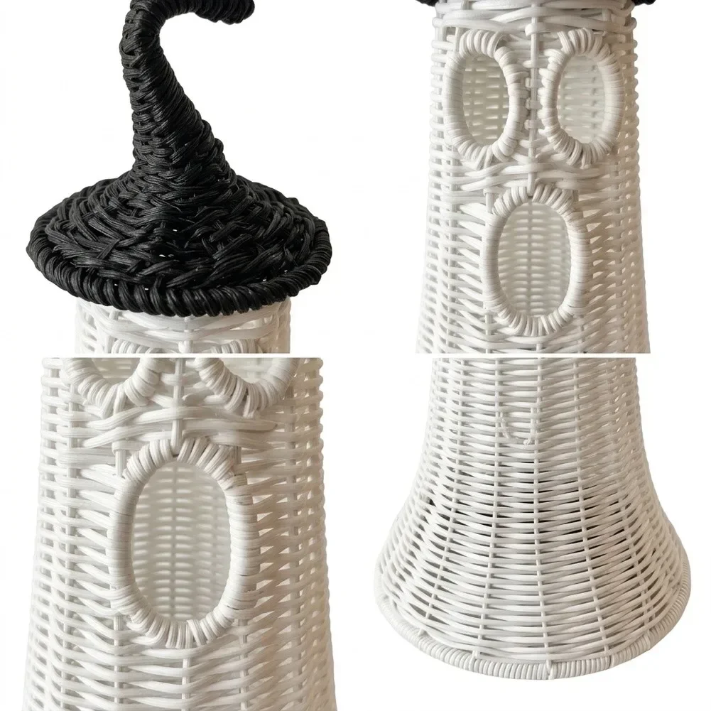 1pcs Halloween Desktop Ornament Natural Straw Rattan Witch Hat Table Decor Hand Woven Farmhouse Rustic Autumn Home Decor Craft