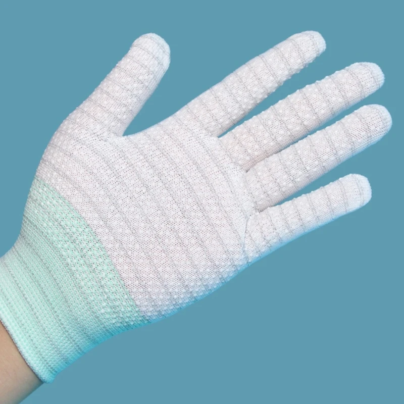 77JC 12 Pair Dust Less Elastic Gloves Carbon Fiber PVC Grip Precise Work Application