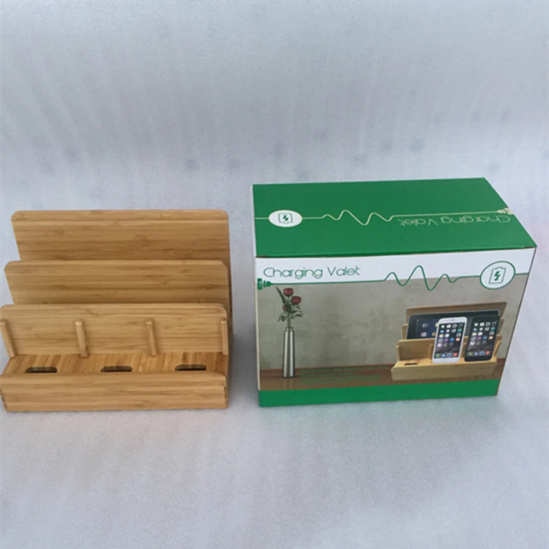 Premium Bamboo Partitioned Design Mobile Phone Stand, Charging Slot, Handmade Stable, Durable, High End Atmosphere