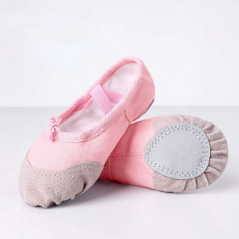 Dance Leather Toe Canvas Shoes for Girls Ballet Slippers Split Sole Gymnastics Skate Yoga Dancing Daily Practice Kids Ballerina