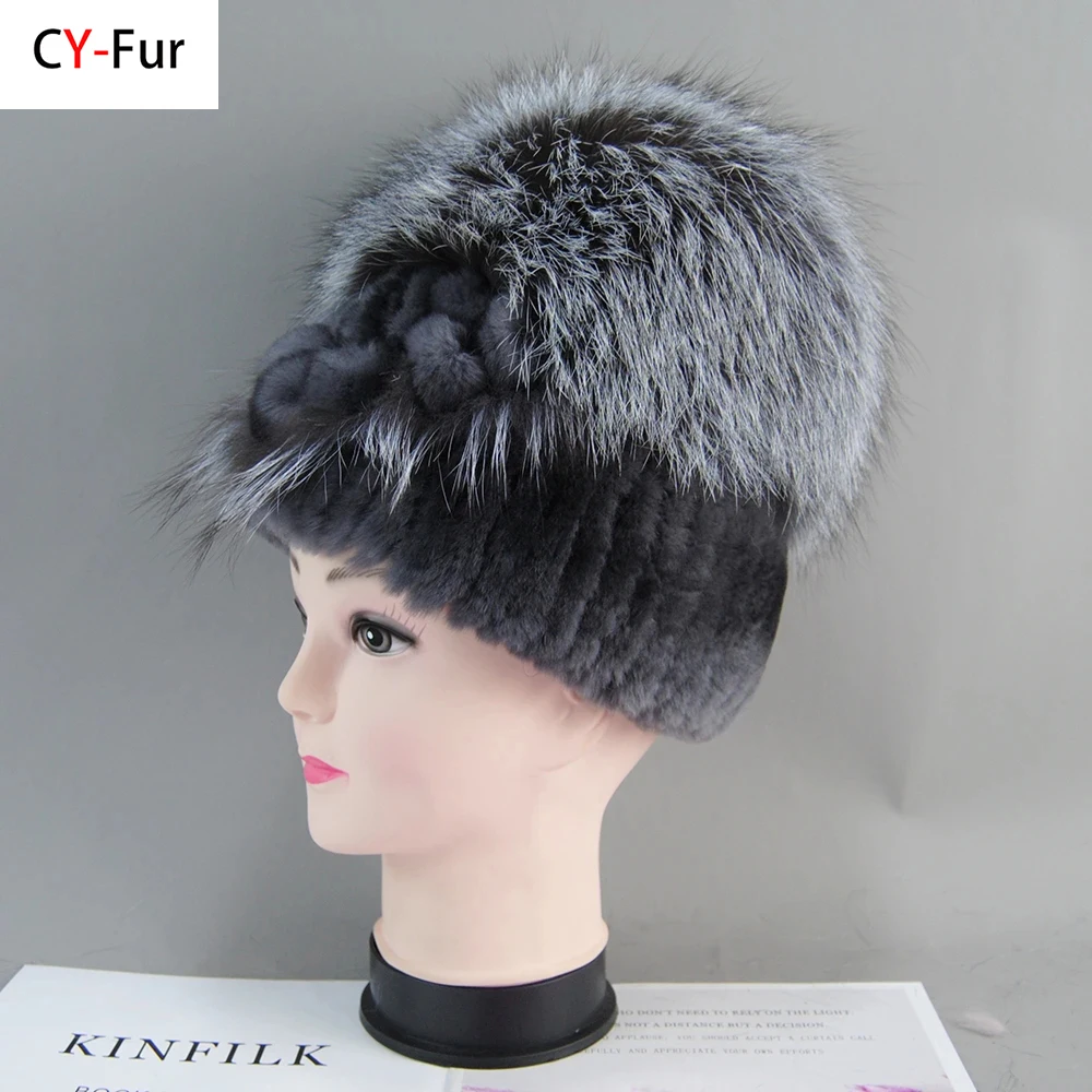 

2024 Winter Women 100%Natural Rex Rabbit Fur Cap Lady Warm Authentic Rex Rabbit Fur Caps Good Elastic Real Fur Hats Warm Beanies