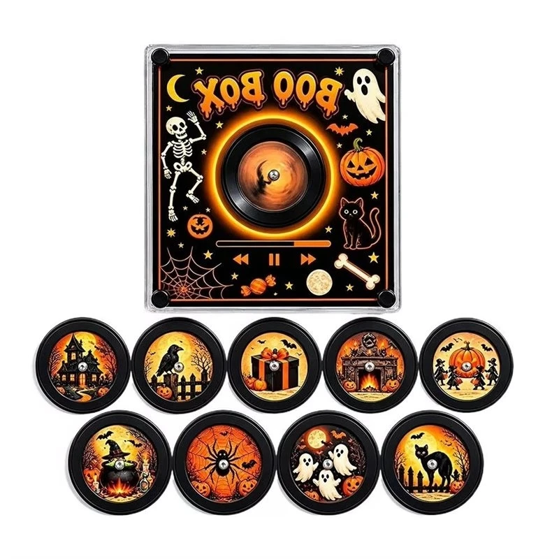 ABKL-Halloween Magnetic Music Fridge Built-In LED Night Light Automatic Singing Refrigerator Rotary Disc Machine Functionality