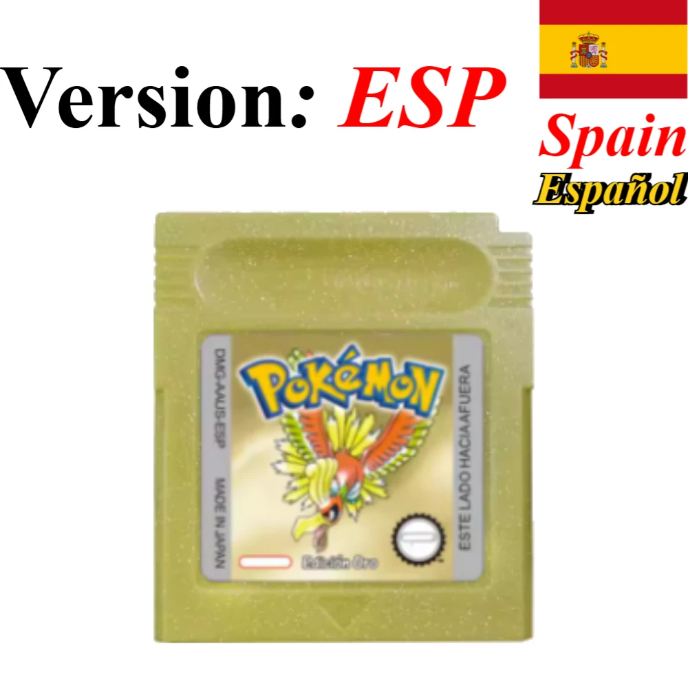 7 Stile Pokémon 16-Bit GBC Spielmodule Rot Blau Grün Gold Silber Kristall Gelb Version USA/FRA/NOE/ESP Version Englisch