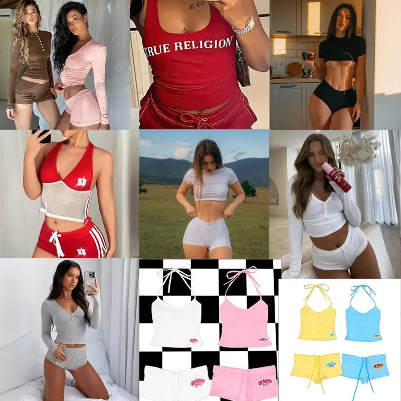 

Crop Tops Summer Ribbed 2 Piece Pant Set Outfits Women Y2K Streetwear Sexy Club Graphic Crop Shirts Two Piece Set Shorts Pant