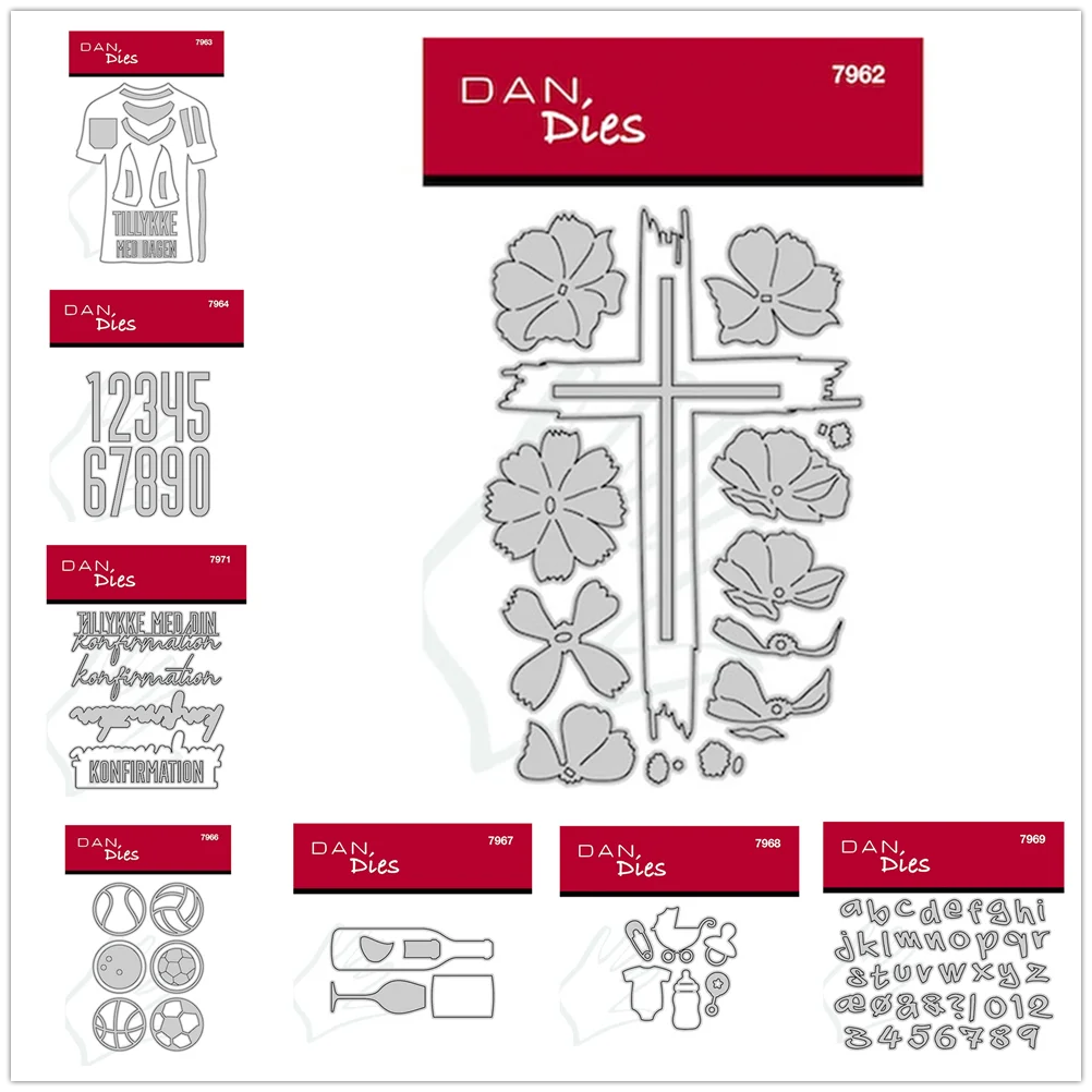 Number Alfabet Kors med Blomster T-shirt Sports Bolde Vin Cutting Dies New 2024 for Scrapbooking Paper Making Frame Card Craft