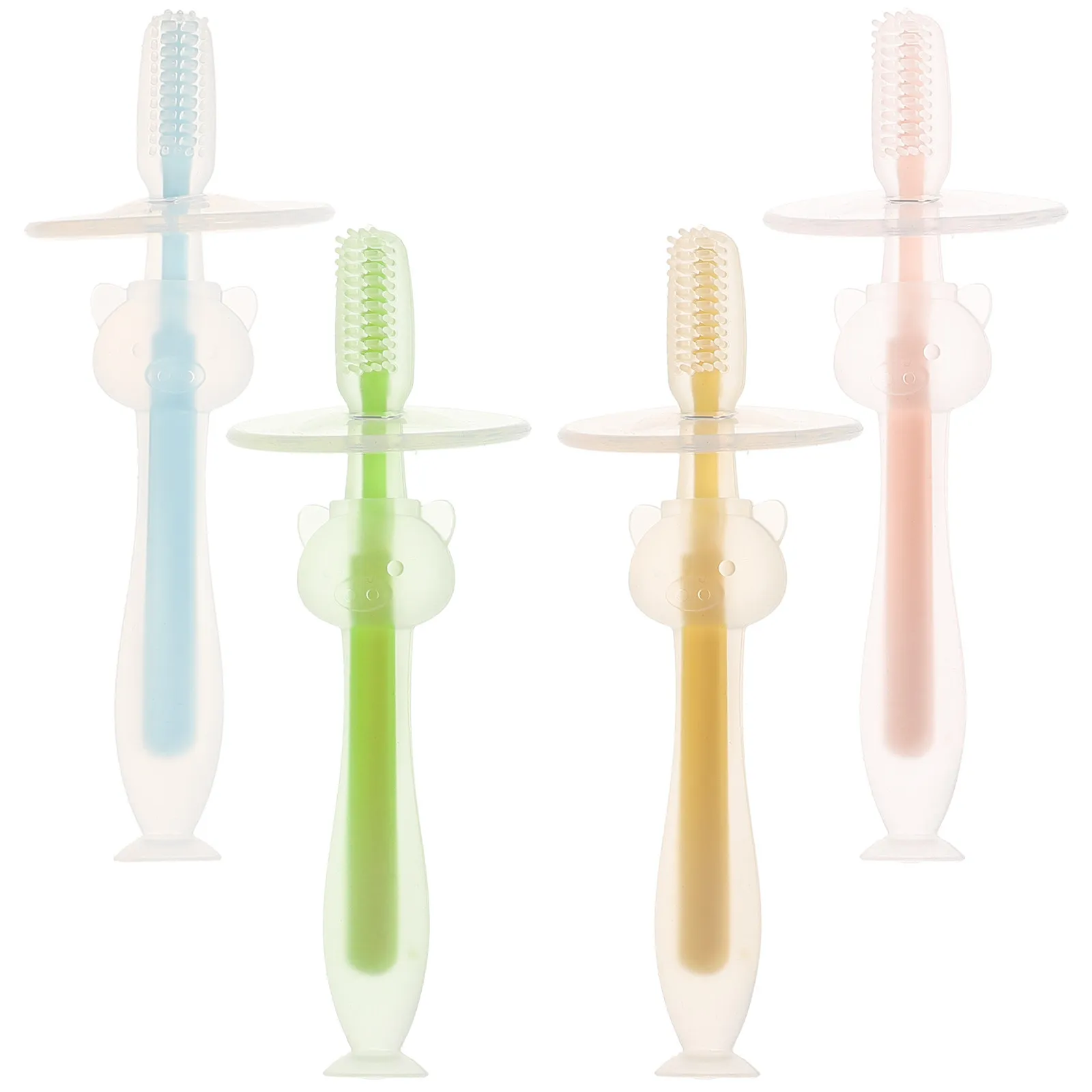 4Pcs Silicone Toothbrush for Baby Infant Toothbrush 12 Months and Up Suction Desktop Swallow-Proof Design Comfort