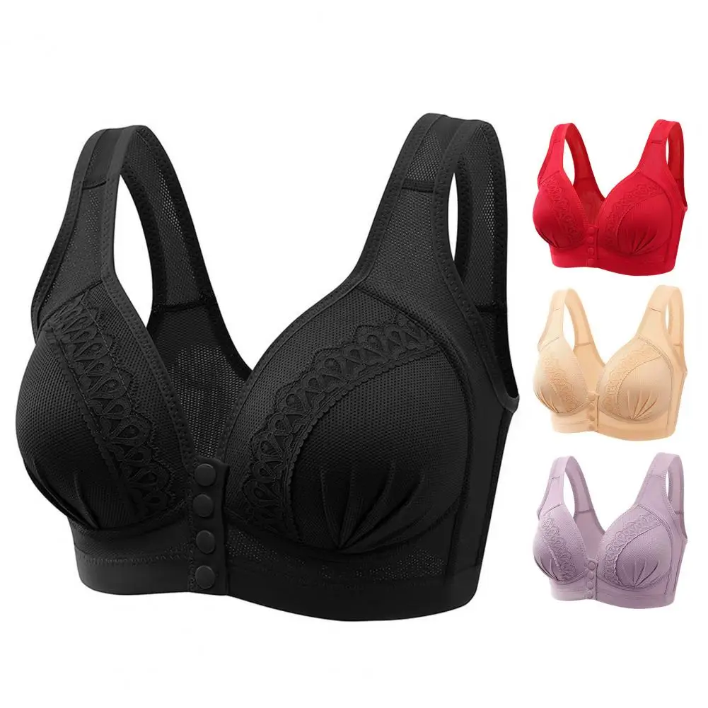 Nuevo sujetador de talla grande con hebilla frontal para mujer, Push up Sexy, copa fina ajustable, transpirable, cómoda, ropa interior para mamá de mediana edad