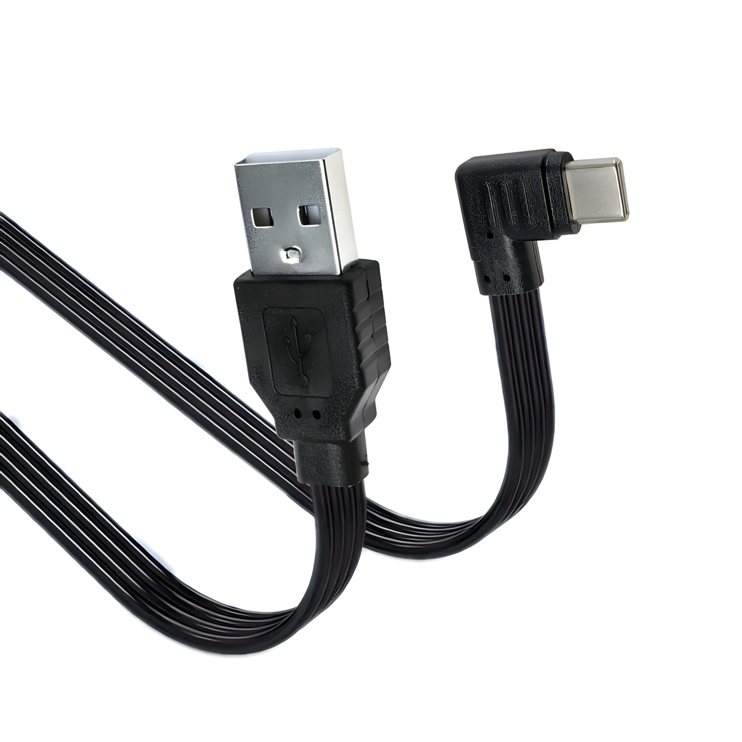 شحن سريع كابل بيانات مسطح كابل بيانات منحنى 90 درجة، كابل شحن، محول USB AM، طرف مستقيم للكوع من النوع C 50 سم 100 سم