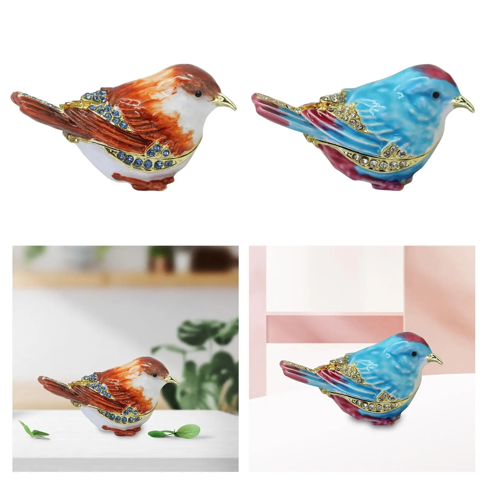 

Enamel Hinged Jewelry Box Rings Holder Xmas Girl Girlfriend Bird Trinket Box
