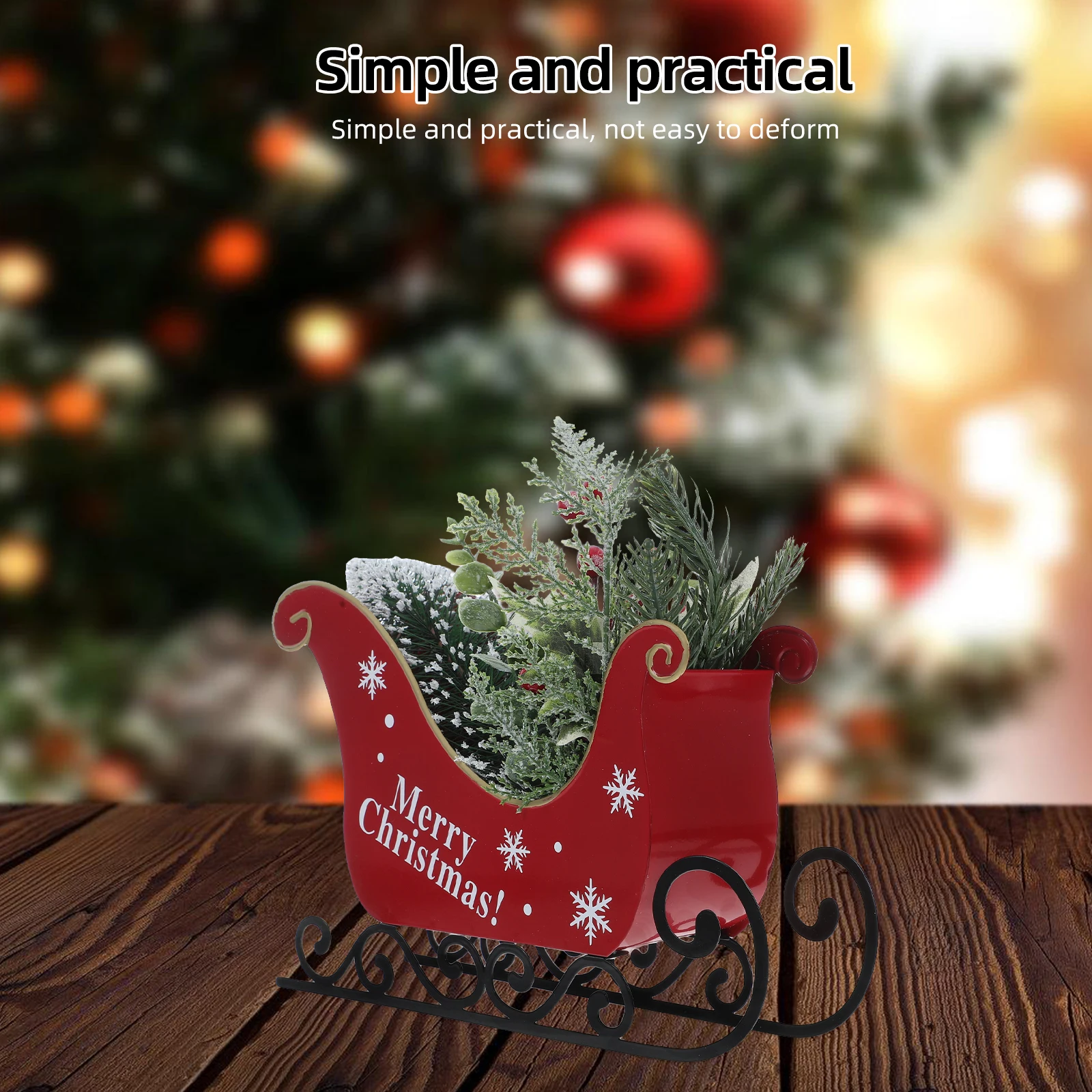 

Christmas Sleigh Iron Art Ornament Xmas Tabletop Decoration Simulation Plant Xmas Party Decor Christmas Centerpiece Home