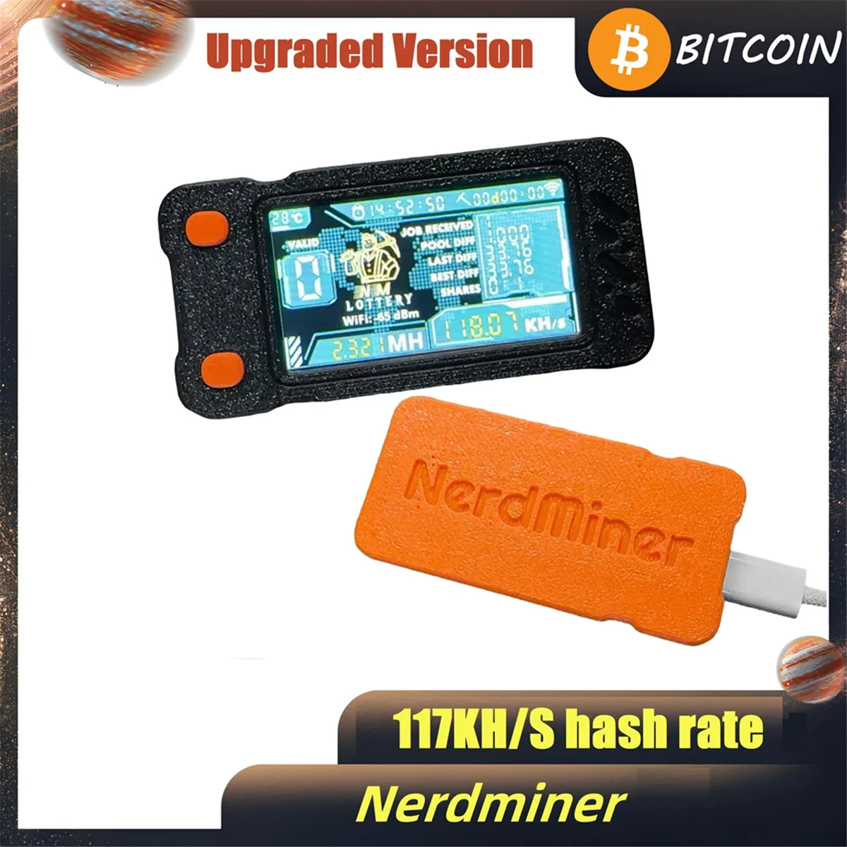 Upgraded Nerdminer Miner 117KH/S with Color Screen BTC Solo Lottery Mining Miner Mini Bitcoin BTC Miner Nerd Miner