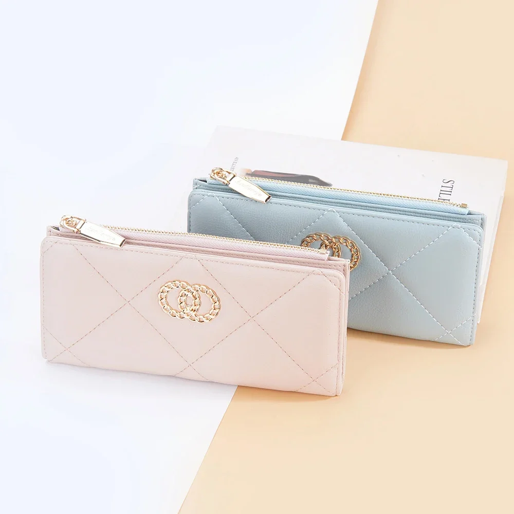 Portefeuille long en cuir PU pour femme, multi-fentes, porte-cartes, grande capacité, fermeture éclair, porte-monnaie, pochette pour téléphone,