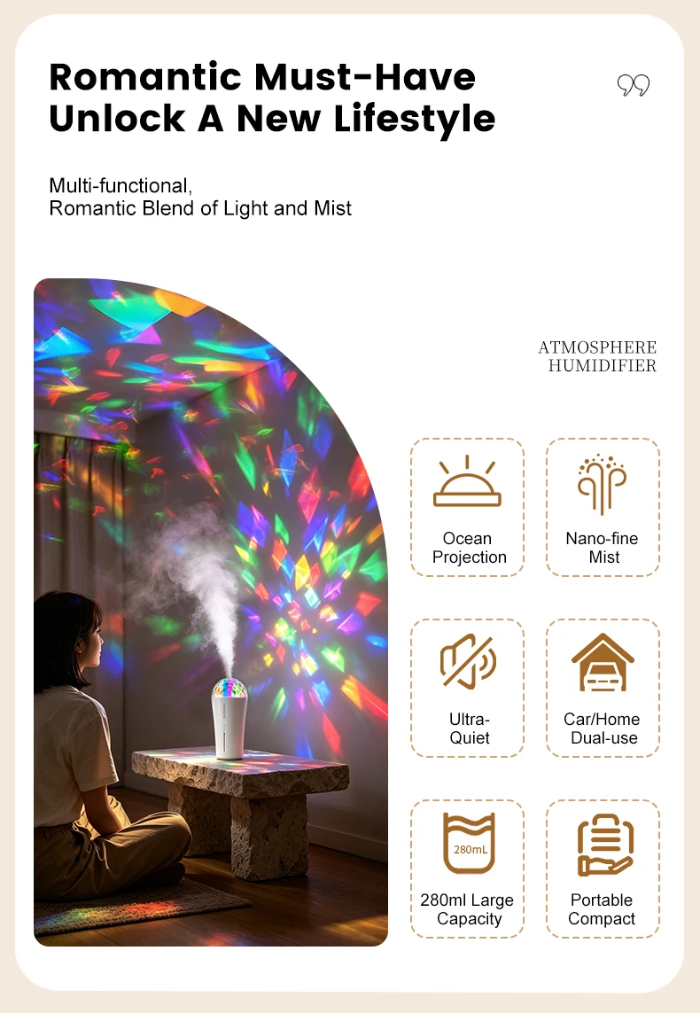 Compact and lightweight crystal humidifier for car and home use