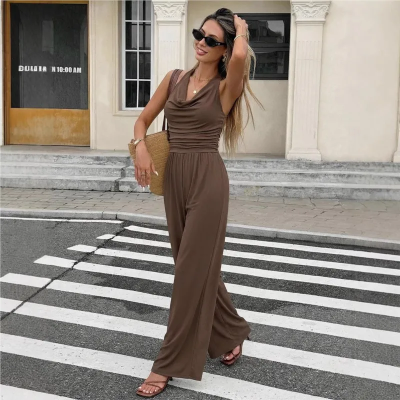 Woman's Fashion Foreign Style Jumpsuit Summer Sexy Hanging Neck Sleeveless Jumpsuits Lady Fashion Soup Collar Design Streetwear