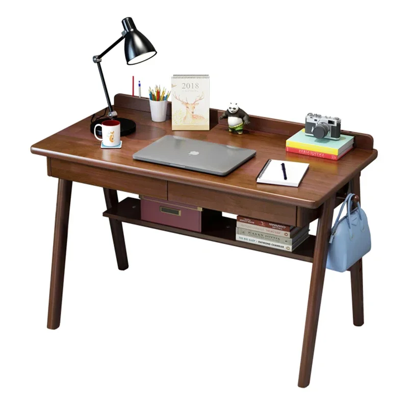 

Home Office Computer Desk Study Bedroom Wood Writing Table Wooden Study Desk with Drawers and Storage Shelf