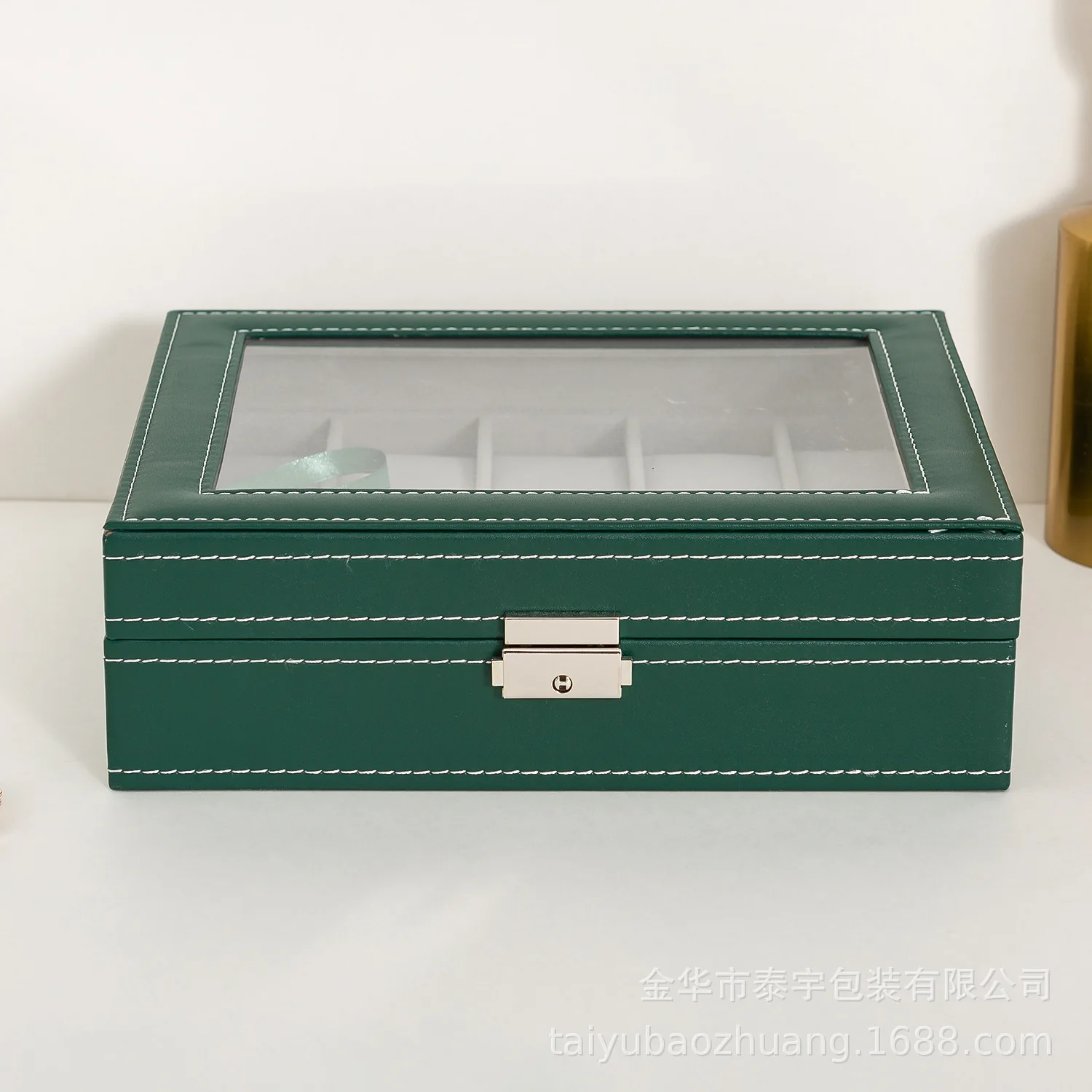 Window Green Leather 6/10/12  Watch Box Case Professional Holder Organizer For Clock Watches Jewelry Boxes Travel Case Display