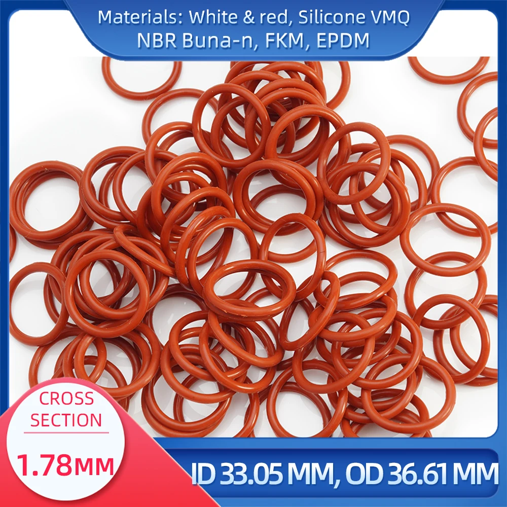 

O Ring CS 1.78mm ID 33.05 mm OD 36.61 mm Material With Silicone VMQ NBR FKM EPDM ORing Seal Gaske