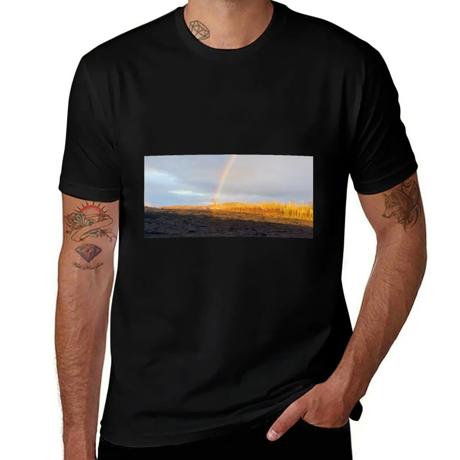 AHT Rainbow tree on lava T-Shirt Worker Basic Short Sleeve Tee T-Shirt