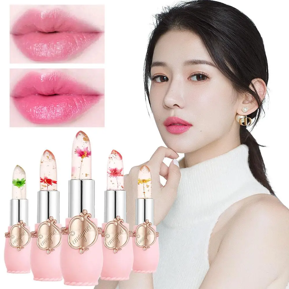 Flower Jelly Transparent Waterproof Discoloration Lipstick Lasting Lips Long Temperature Lip Moisturizing Color Balm Changi C9p1