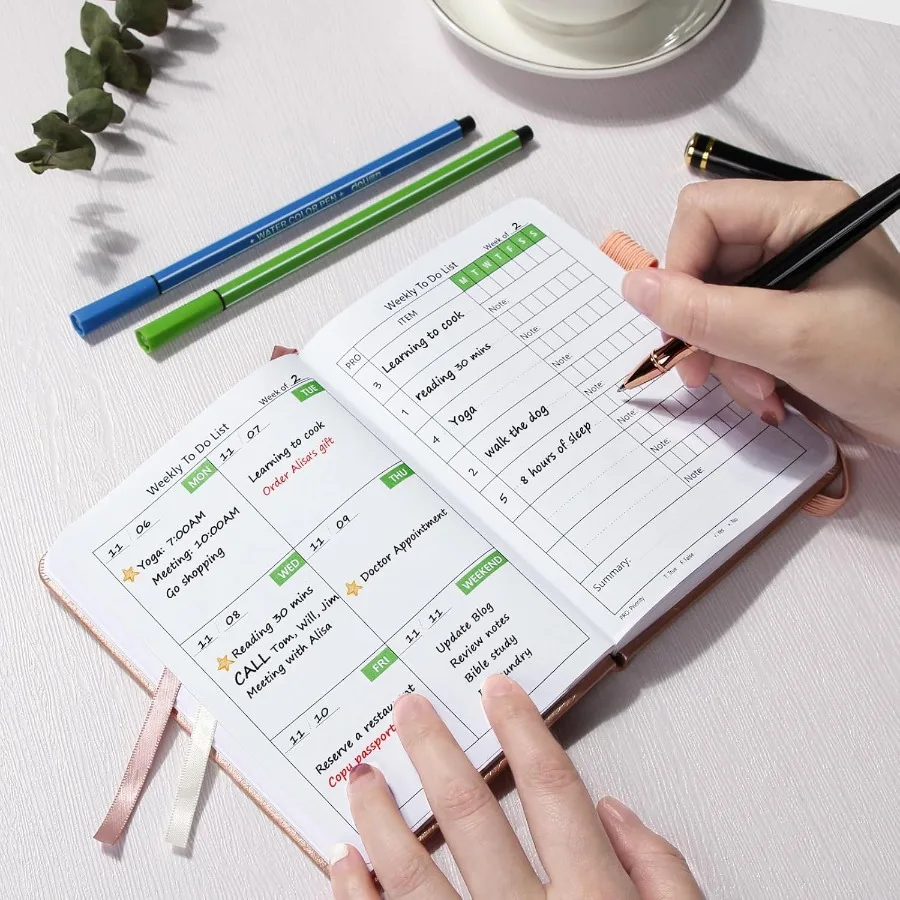 Wochenplaner mit Kalender 160 es Gewohnheiten Trar Jourl Organizers4,3"x5,8" tragbare Notizbücher