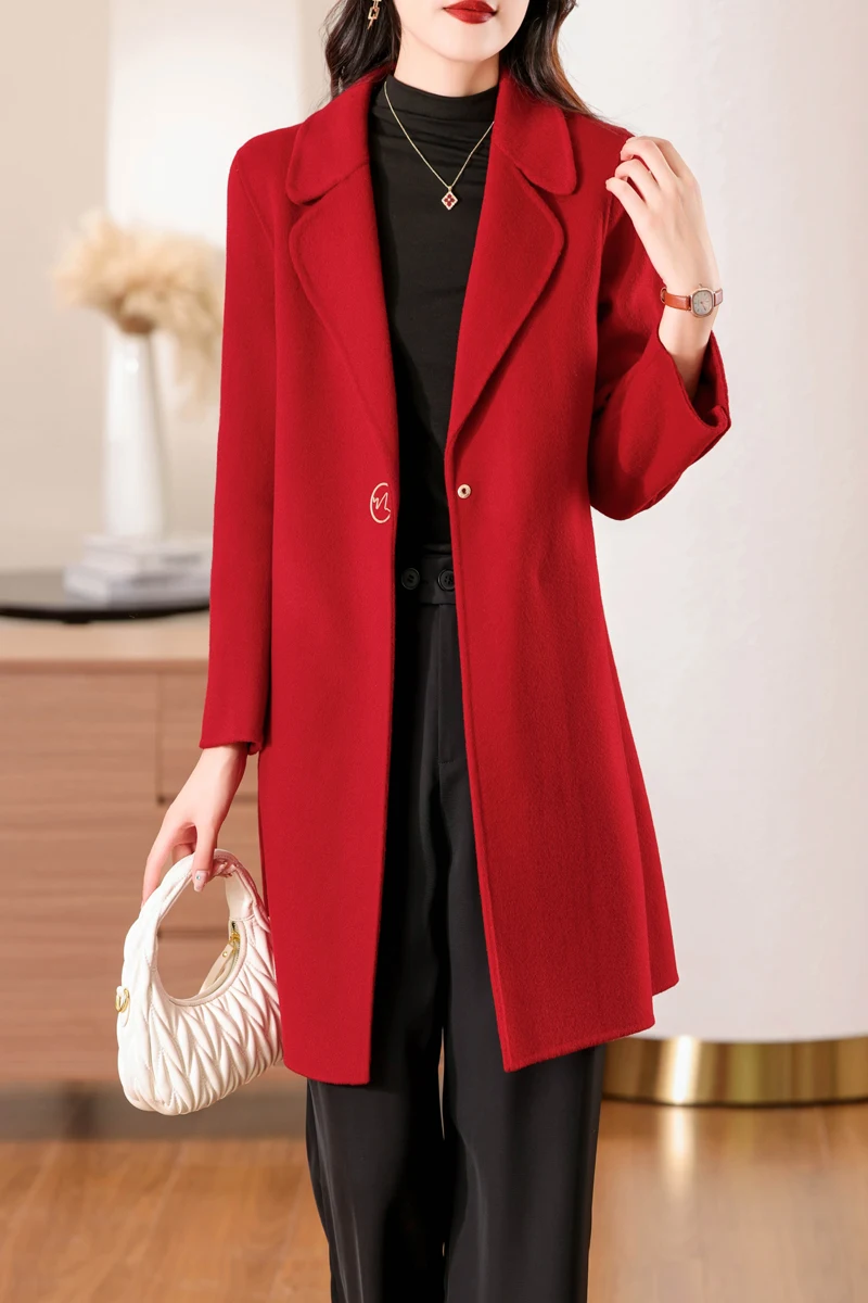 Autumn and Winter New 100% Pure Wool Double sided Intimate Medium to Long Fashionable Simple Coat [No Returns Supported]