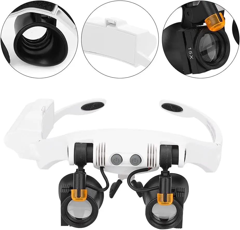 Head Mount Magnifier With LED Light Hands Free Headband Magnifying Glass Visor Headset With Lens 3X 4X 5X 6X 7X 10X Magnifier