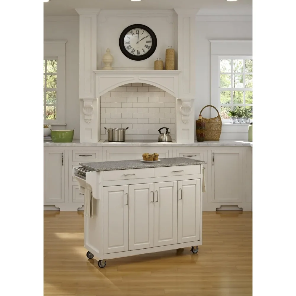 Create-a-Cart White 4 Door Cabinet Kitchen Cart with Gray Granite Top