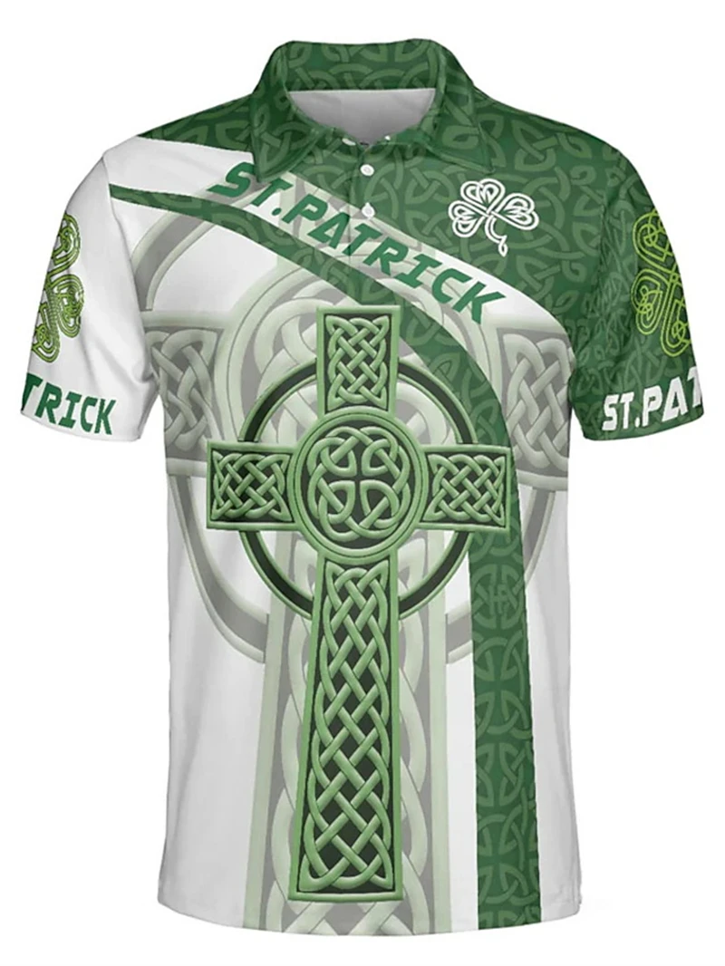 2025 New St.Patrick's Day Men's Polo Shirt Fashion Casual Golf Shirt Clover Outdoor Streetwear Women Short Sleeves POLO Shirts