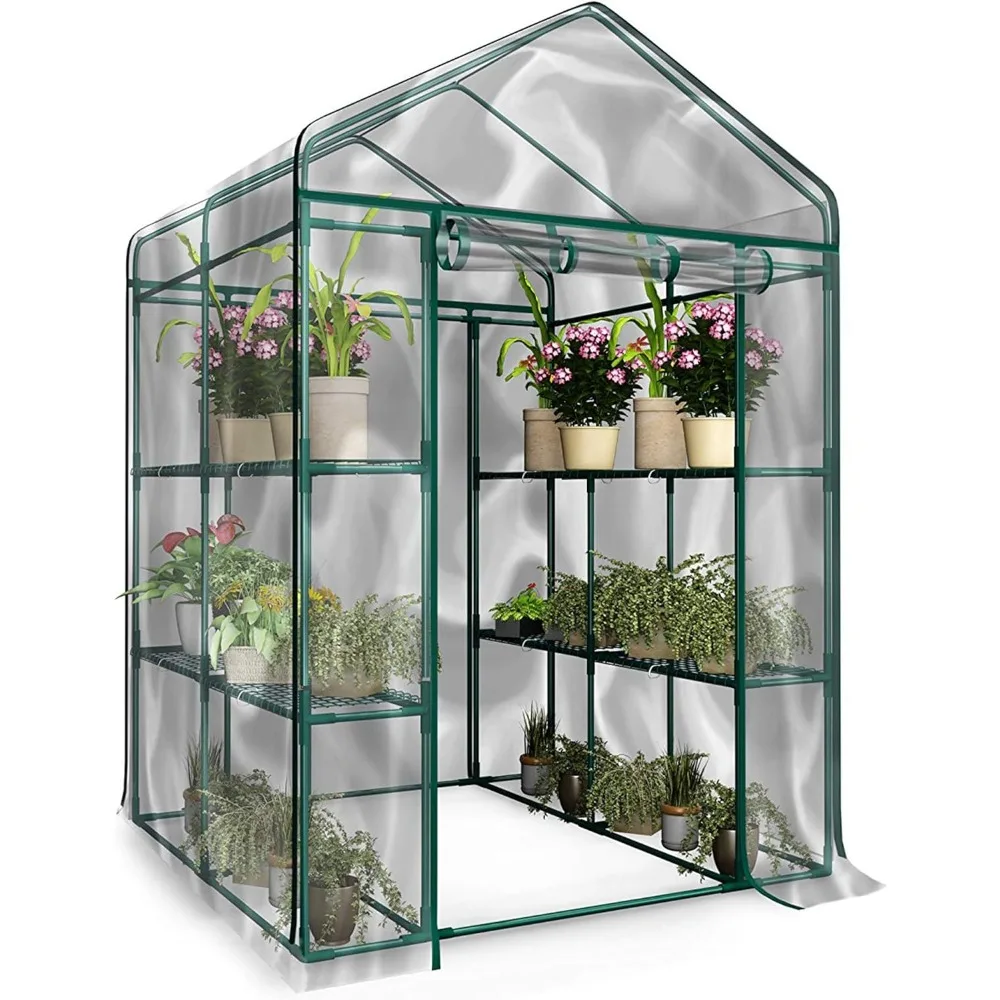 

Walk-in Greenhouse-Indoor Outdoor with 8 Sturdy Shelves-Grow Plants, Large space greenhouse for cold and insect prevention