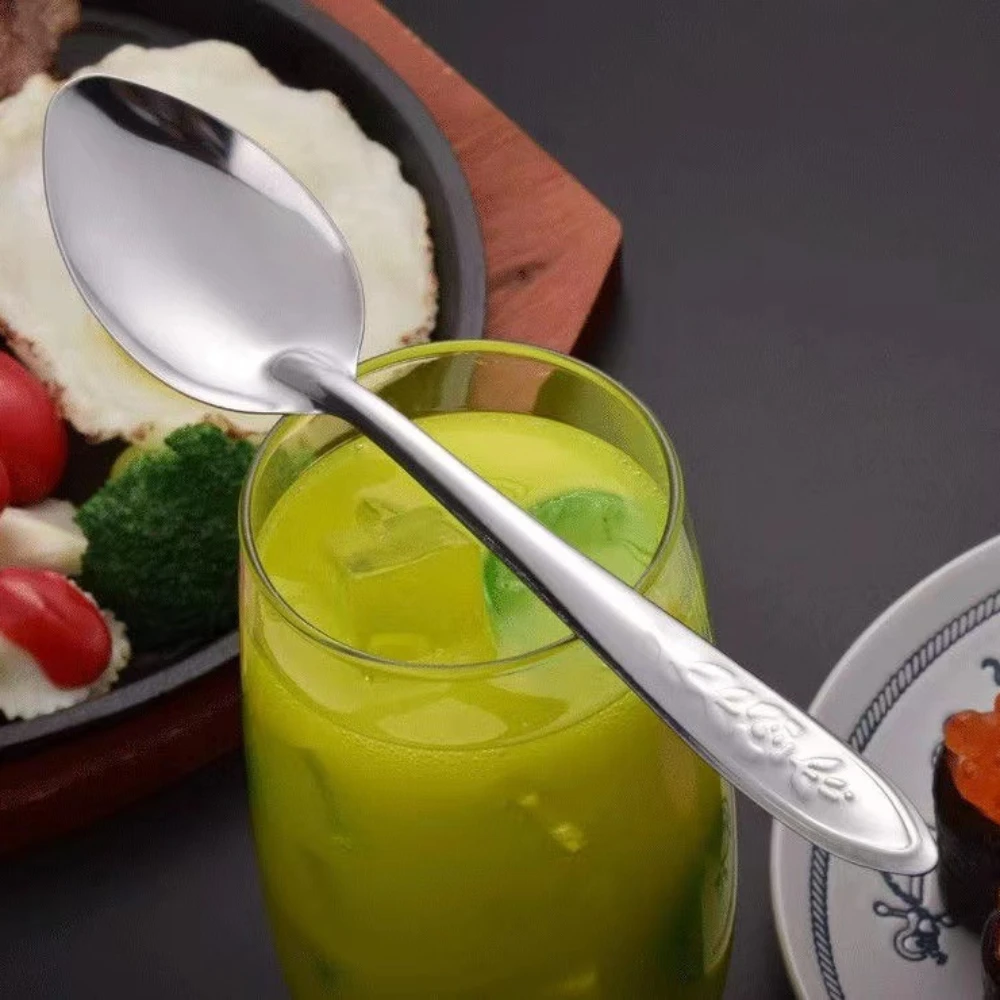 5/10pcs Stainless Steel Teaspoon Silver Mirror Flatware Soup Rice Dinner Dessert Watermelon Spoons Tableware Kitchen Utensils