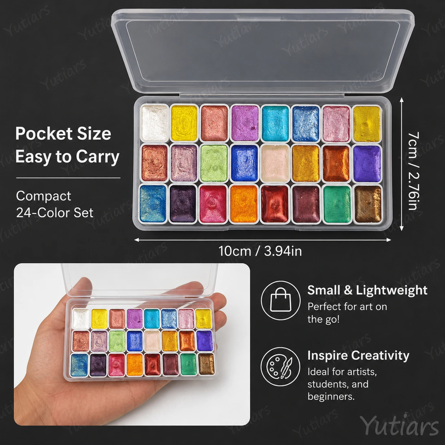 24 Colors Pearl Watercolor Paint Set, Metallic Shimmer Pigments with Case for Floral Painting, Journal Art and Creative DIY