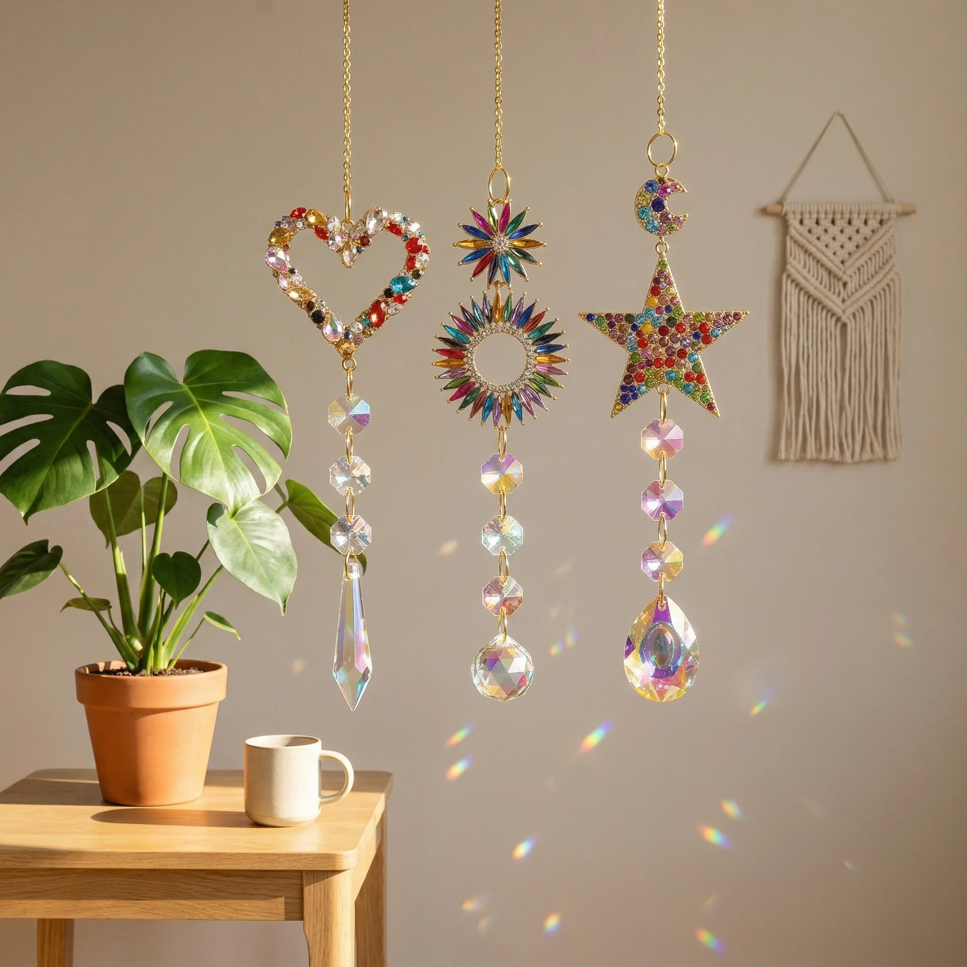 Colorful Diamond Love Star Butterfly Sun Horticulture Gathering Light Sun Catcher Brilliant Rainbow Home Decoration