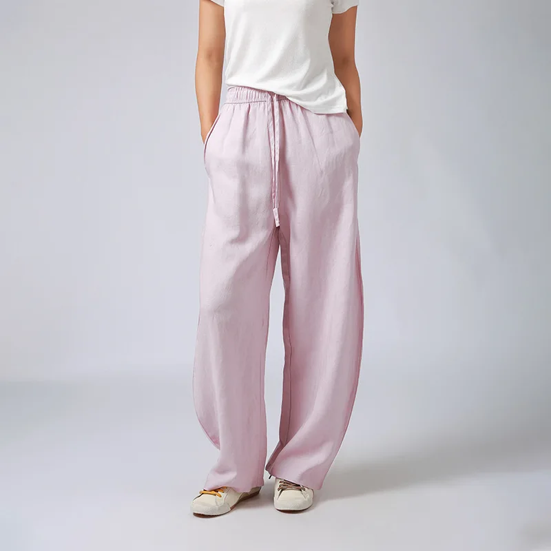 

Lyocell Linen Pants Pull On Wide Leg Curved Light Weight Trousers Spring Summer