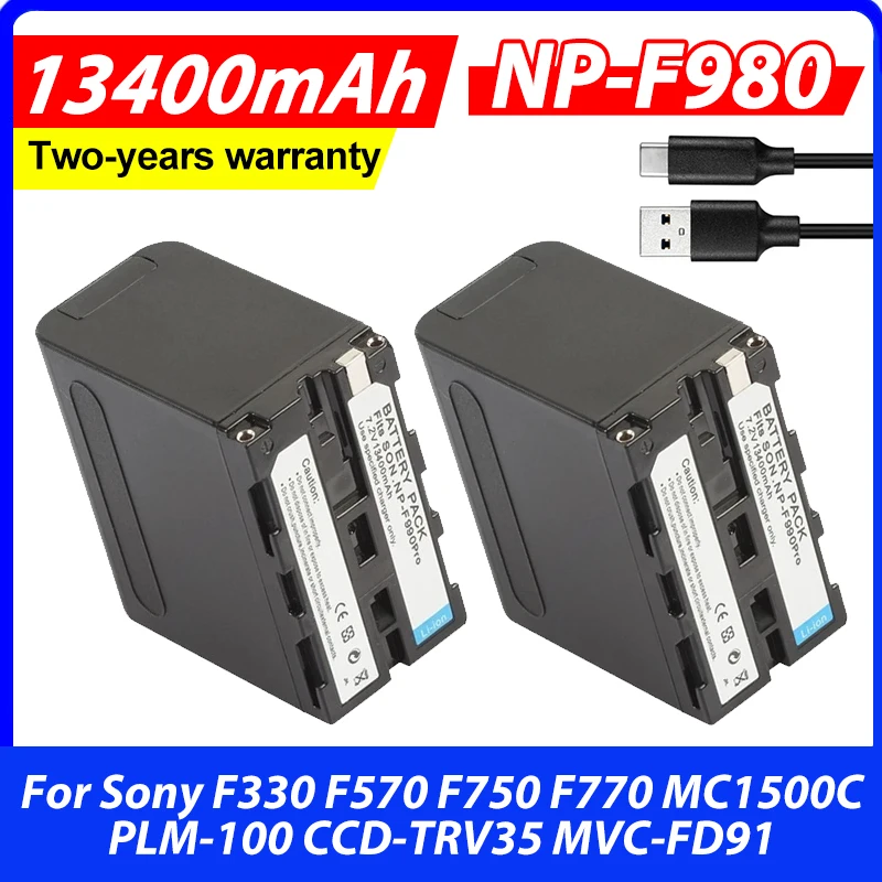 13400mAh NP-F980 NP F990 NP F980 F970 F960 Battery + USB Cable for Sony F330 F570 F750 F770 MC1500C PLM-100 CCD-TRV35 MVC-FD91
