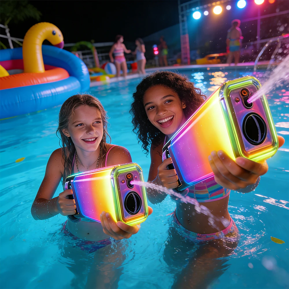 

Электрический водяной пистолет высокого давления 1250 мл с LED-подсветкой и музыкой для пляжных вечеринок, бассейнов, уличных водных игр для мальчиков и девочек