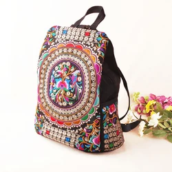 Popular Yunnan Ethnic Style Backpack Fashion Embroidered Canvas Women's Zipper Shoulder Bag