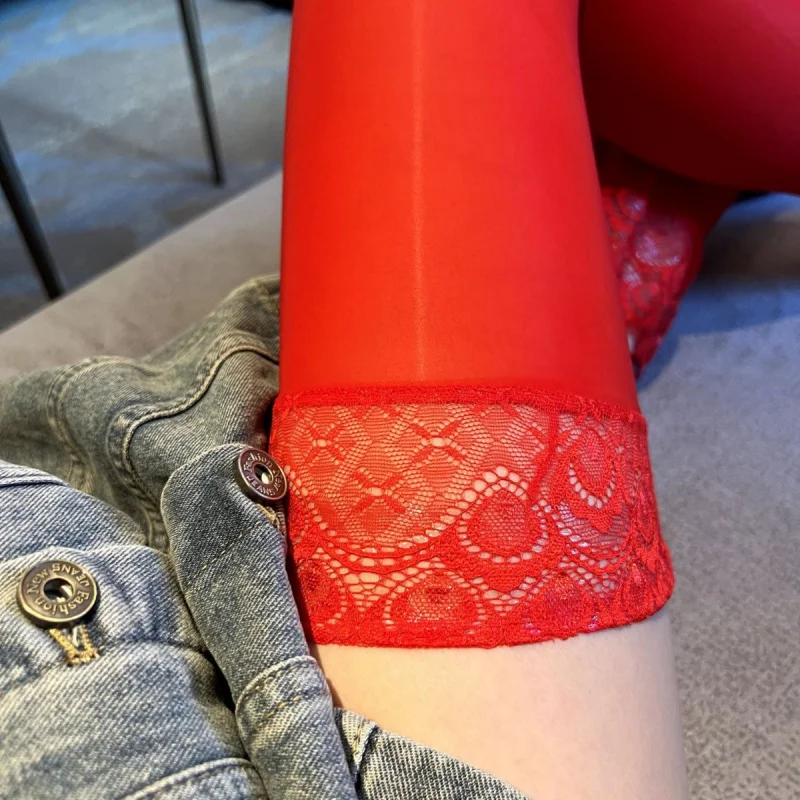 

Human SceneryYQ05Replaceable packaging glossy912High Elastic Lace Silicone Non-Slip Transparent Sexy Long Tube