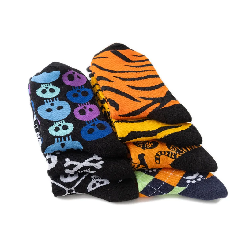 New Funky Skull Socks Men Tiger Cartoon Alien Novelty Hip Hop Orange Crazy Trend Socks Gift