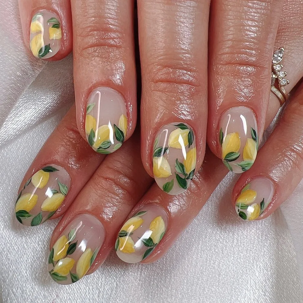 Adesivi 5D al limone con foglie verdi - Decalcomanie in rilievo dallo stile fresco per il diario del trucco della fotocamera delle unghie del telefono