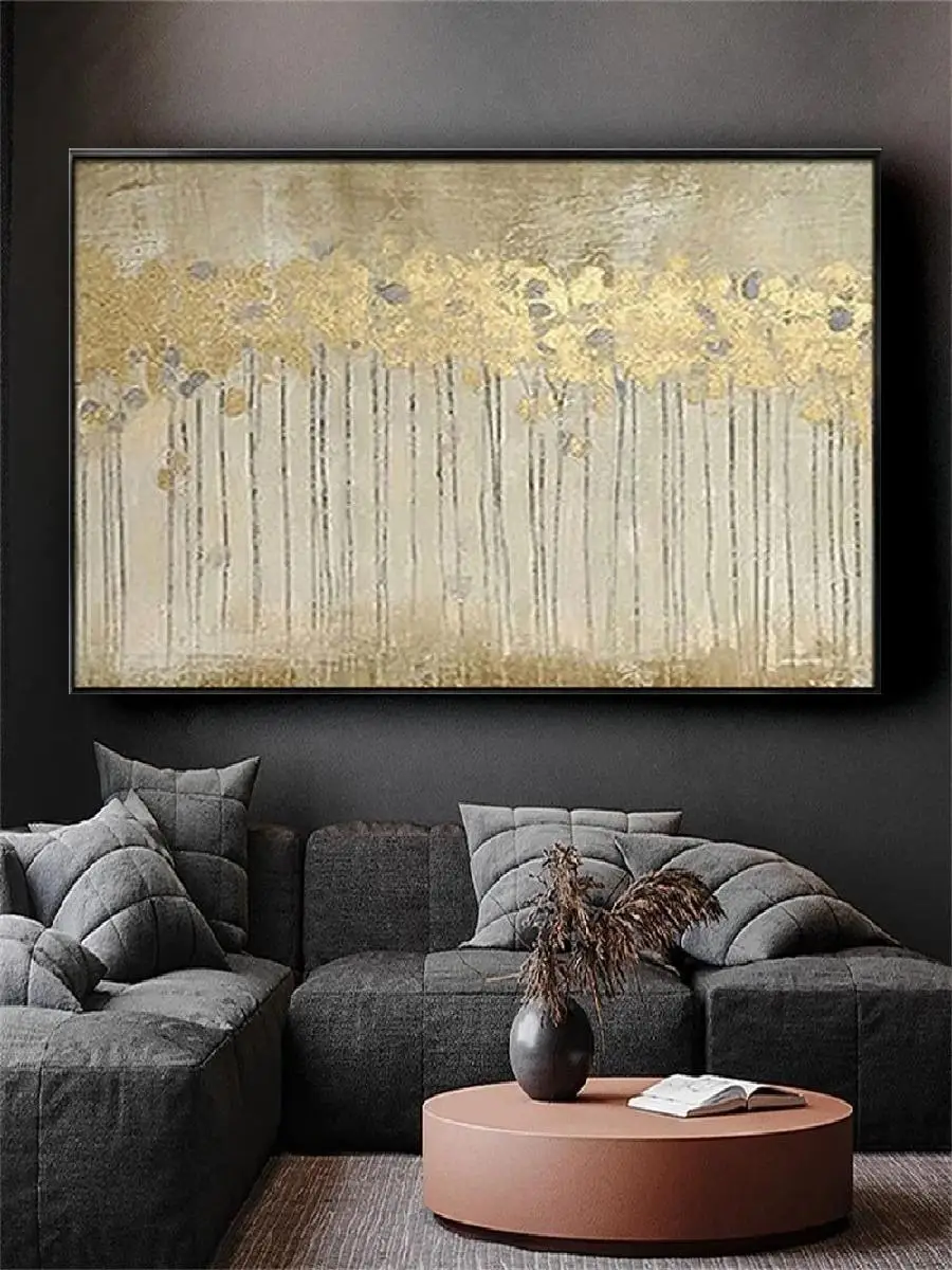 لوحة زيتية تجريدية مرسومة باليد على قماش ، فن جداري حديث لديكور غرفة المعيشة ، لهجات معدنية ، ذهبية وصفراء ، ديكور منزلي #2